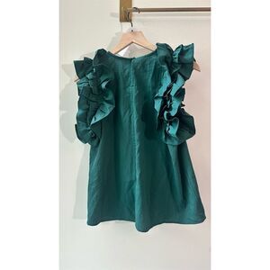 816, entro,  Green Ruffle Sleeve Blouse , Size S